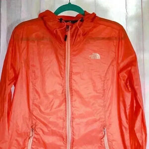The North Face womens Size L Running Lightweight Hooded Jacket Orange